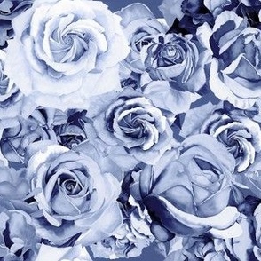 Watercolor Roses in Delft Blue