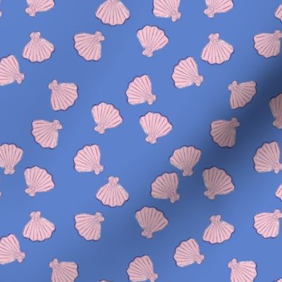 Scallop Sea Shells in Nautical Blue and Pink