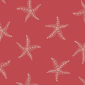  Large delicate speckled stars - cranberry red and eggshell cream white