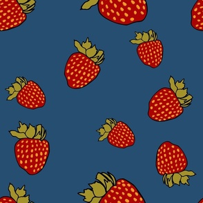 Whimsical Strawberries on Blue