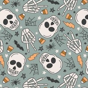 Boy Halloween Skeleton Peace Sign and Candy