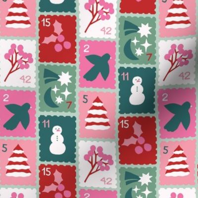 Colorful Cut Out Christmas Stamps in Green and Pink