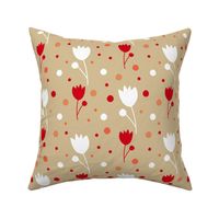 47-Medium-a-Indian Flower and bud-Whire, Red and Beige