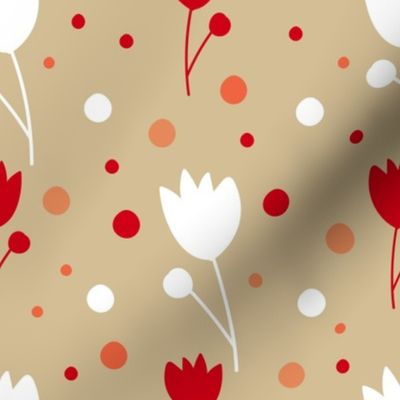 47-Medium-a-Indian Flower and bud-Whire, Red and Beige