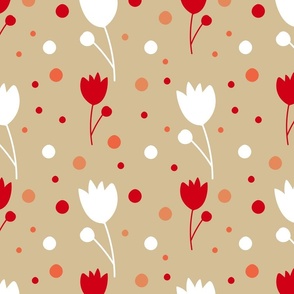 47-Large-a-Indian Flower and bud-Whire, Red and Beige