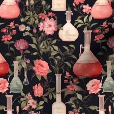 Laboratory Noir: Chemistry Flasks & Flowers