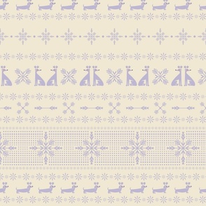 Santa Puppy Reindeer and Snowflake Fair Isle Novelty Knit  - Eggshell cream white and Lavender