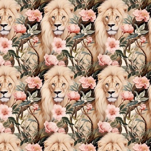 lions and pink roses