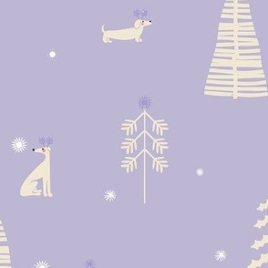 dogs and christmas trees and stars and snowflakes  -  Lavender