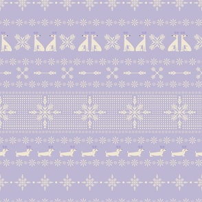 Santa Puppy Reindeer and Snowflake Fair Isle Novelty Knit - Lavender