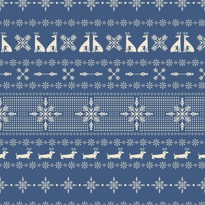 Santa Puppy Reindeer and Snowflake Fair Isle Novelty Knit- sapphire cobalt blue