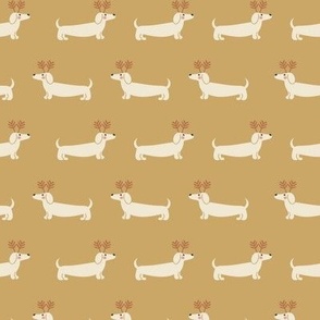 Santa's Little Helper - Dachshund  with Reindeer Antlers - honey yellow mustard gold