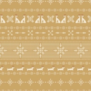 Santa Puppy Reindeer and Snowflake Fair Isle Novelty Knit - honey yellow mustard gold