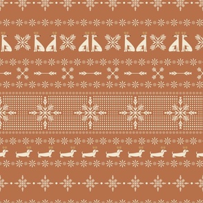 Santa Puppy Reindeer and Snowflake Fair Isle Novelty Knit - cinnamon ginger brown
