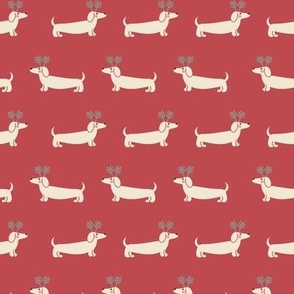 Santa's Little Helper - Dachshund  with Reindeer Antlers -  cranberry red