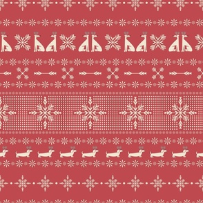 Santa Puppy Reindeer and Snowflake Fair Isle Novelty Knit - cranberry red