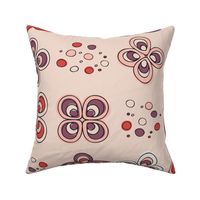 L | Plum Violet and Red Abstract Butterfly Wings Retro Floral Doodle Grid with Dots on Soft Pink