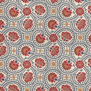 swirling fantasy floral-non directional-indigo and red-small scale