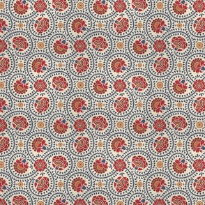 swirling fantasy floral-non directional-indigo and red- tiny- extra small scale