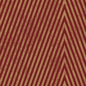 Thin diagonal stripes in zigzag for Christmas - gingerbread gold and burgundy - large