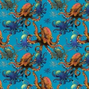Octopuses fighting in Turqoise Sea animal print | small 4.5in