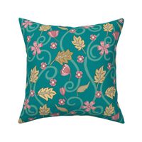 Pink And Green Stylized Floral