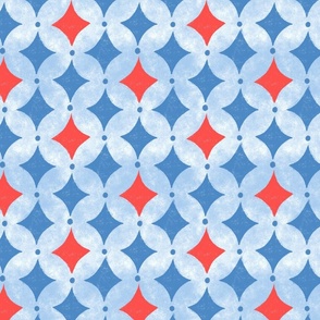 harlequine dotted diamond rows // blue red // small