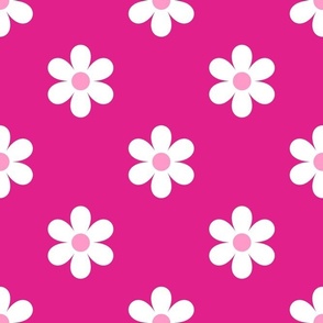 Large Scale Barbiecore Flower Power White Daisies on Shocking Pink