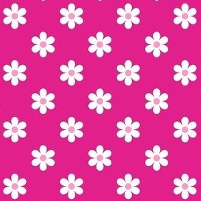 Small Scale Barbiecore Flower Power White Daisies on Shocking Pink