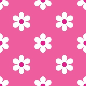 Large Scale Barbiecore Flower Power White Daisies on Hot Pink