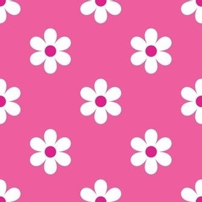 Medium Scale Barbiecore Flower Power White Daisies on Hot Pink