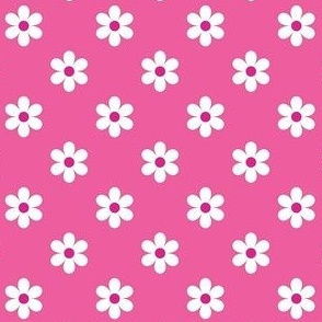 Small Scale Barbiecore Flower Power White Daisies on Hot Pink