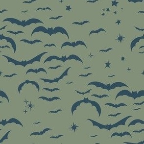 Halloween Bats in Olive and Blue Small