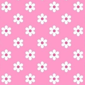 Small Scale Barbiecore Flower Power White Daisies on Light Pink