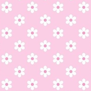 Small Scale Barbiecore Flower Power White Daisies on Pale Pink