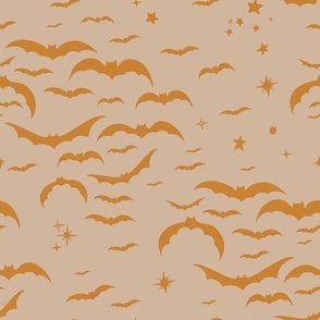 Halloween Bats in Neutrals Baige and Orange Medium