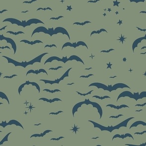 Halloween Bats in Olive and Blue Medium
