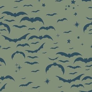 Halloween Bats in Olive and Blue Large