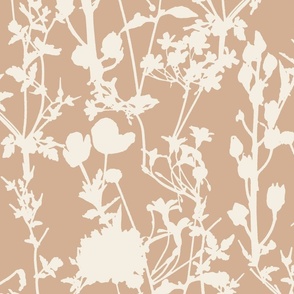 Whimsical Magical Flower Field with Botanical Flowers in Monochrome Ivory Ecru Off-White Cream on Trendy Sunbaked Light Terracotta Camel Tan in Floral Farmhouse, Boho Country Home, Romantic Cottage Chic for Garden Tablecloth, Kitchen Wallpaper, Romantic F