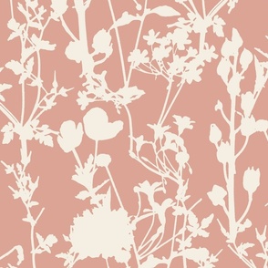 Whimsical Magical Flower Field with Botanical Flowers in Monochrome Ivory Ecru Off-White Cream on Trendy Light Pink Clay Apricot Peach in Floral Farmhouse, Boho Country Home, Romantic Cottage Chic for Garden Tablecloth, Kitchen Wallpaper, Romantic Fabric
