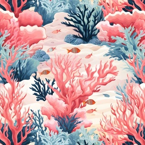 Pink & Blue Coral Reef & Fish