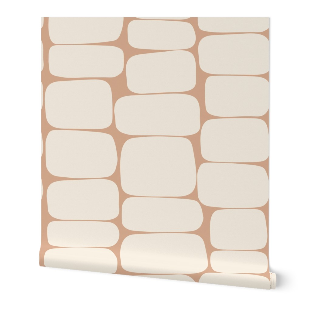 Abstract Geometric Rectangle Stone Shape with Ivory Ecru Off-White on Light Soft Terracotta Apricot Tan Camel Copper in Japandi, Normcore Aesthetic with Minimalistic Vibes for Natural Boho Home Decor, Rustic Farmhouse Wallpaper & Cottage Chic Upholstery