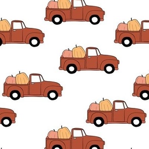 Vintage pick-up truck - halloween cars filled with pumpkins retro autumn design for kids  blush burnt orange rust on white