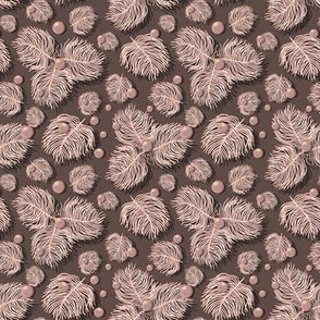 DVFP4 - Dreamy Vintage Feathers and Pearls in Pinkish Brown Tones - 4 inch repeat