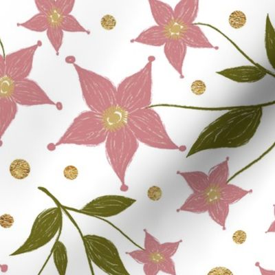 Jumbo – delicate,textured starflowers with leaves, dots – dusty pink,green,white
