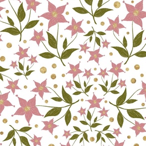 Jumbo – delicate,textured starflowers with leaves, dots – dusty pink,green,white