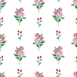Small – delicate watercolor roses with buds  – pink, red, green