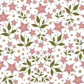 Medium – delicate,textured starflowers with leaves, dots – dusty pink,green,white