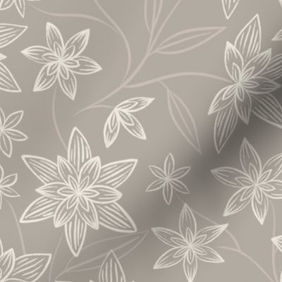 flowy flowers - cloudy silver taupe_ creamy white_ silver rust blush - floral