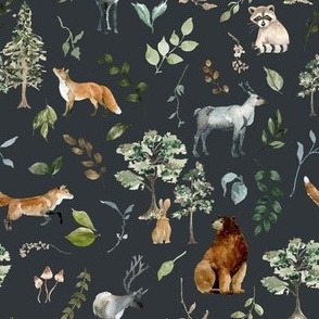 Woodland Whimsy Forest / Navy Charcoal
